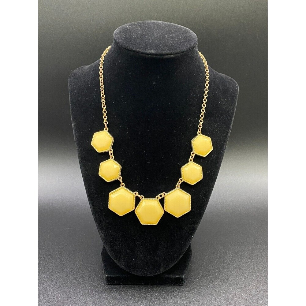Yellow & Gold Tone Hexagon Necklace – Geometric Statement